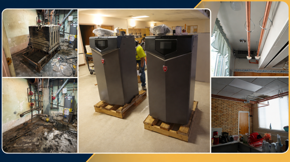 The Boiler Modernization project the Billings LIFTT office remains on schedule as crews remove the old boiler system and install piping and other componets of a the new system. photo collage from photos by LIFTT team members.