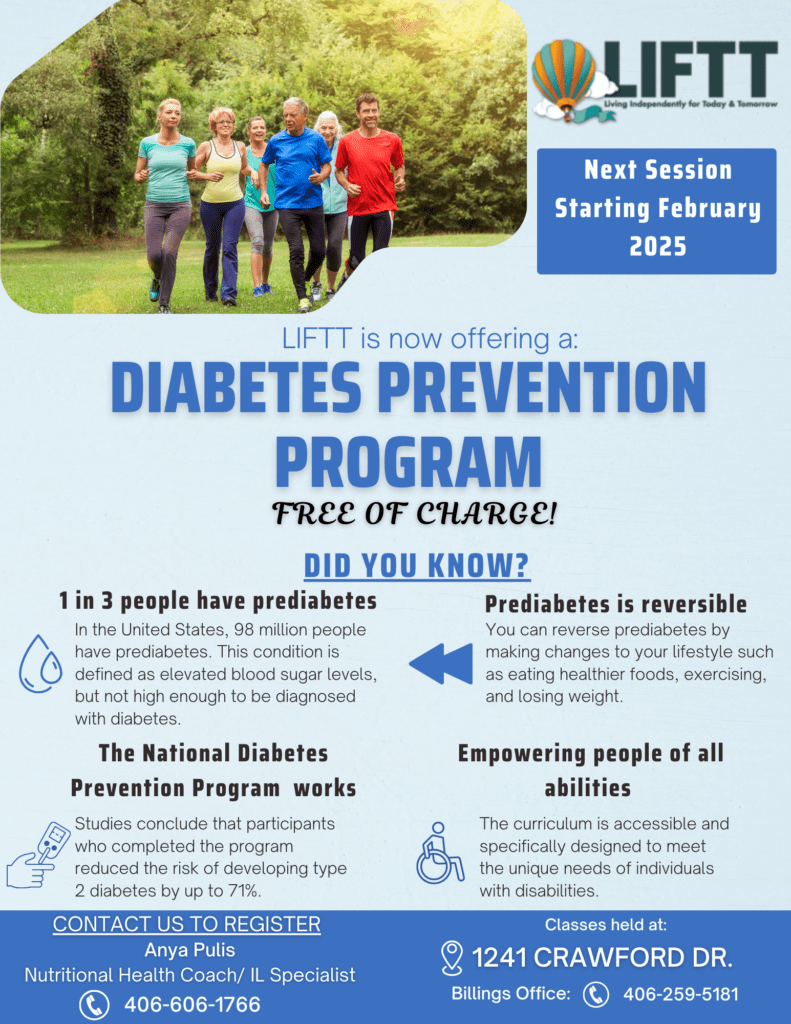 A new session of LIFTT's Diabetes Prevention Program (DPP) will be held on Tuesday nights at 5 p.m. starting February 11.