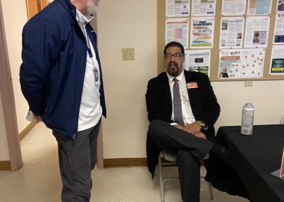 Par Montana Public Affairs Director Dan Carter talks with LIFTT Team Member Al Black Crow during the LIFTT Grand Opening on May 10, 2024