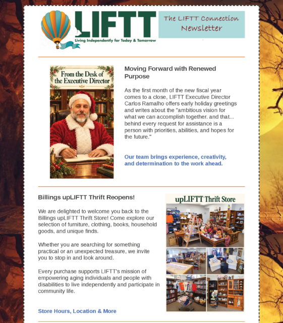 Screen Cap of  email of October 2026 LIFTT Connection Newsletter