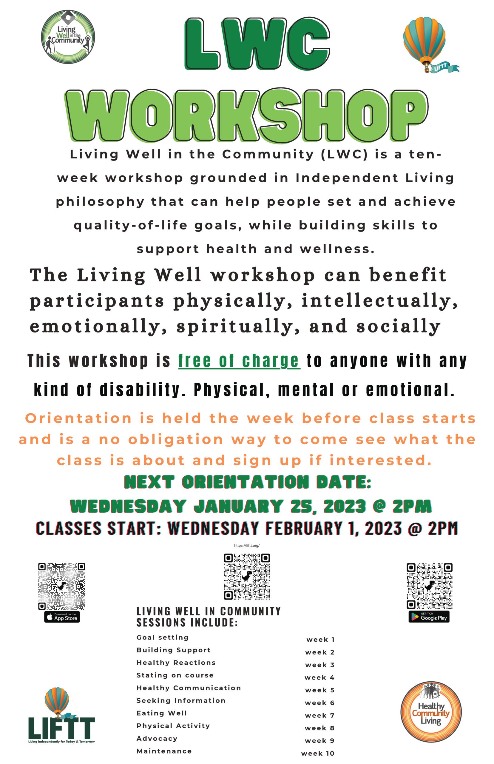 Living Well in Community Workshop begins January 25