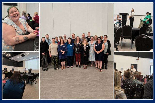 A photo collage from the Montana IL Symposium held in Billings August 18-19 at the center of the collage is a group photo of the LIFTT Team. 