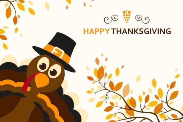 A Cartoon Turkey with the words "Happy Thanksgiving"