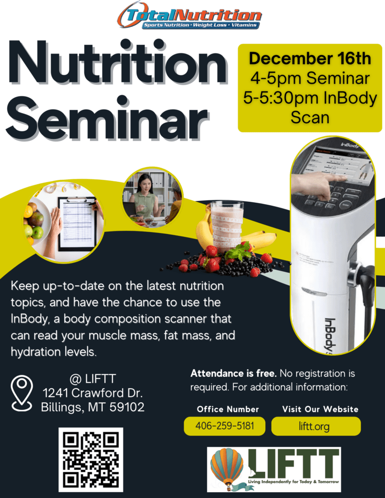 Total Nutrition will be coming to LIFTT to hold a seminar on December 16 from 4-5:30 p.m.