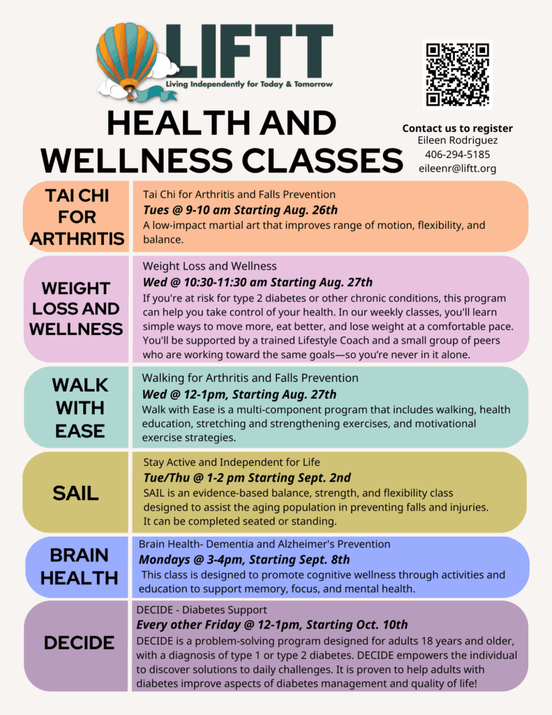 Join LIFTT for our Health & Wellness Classes this Fall!